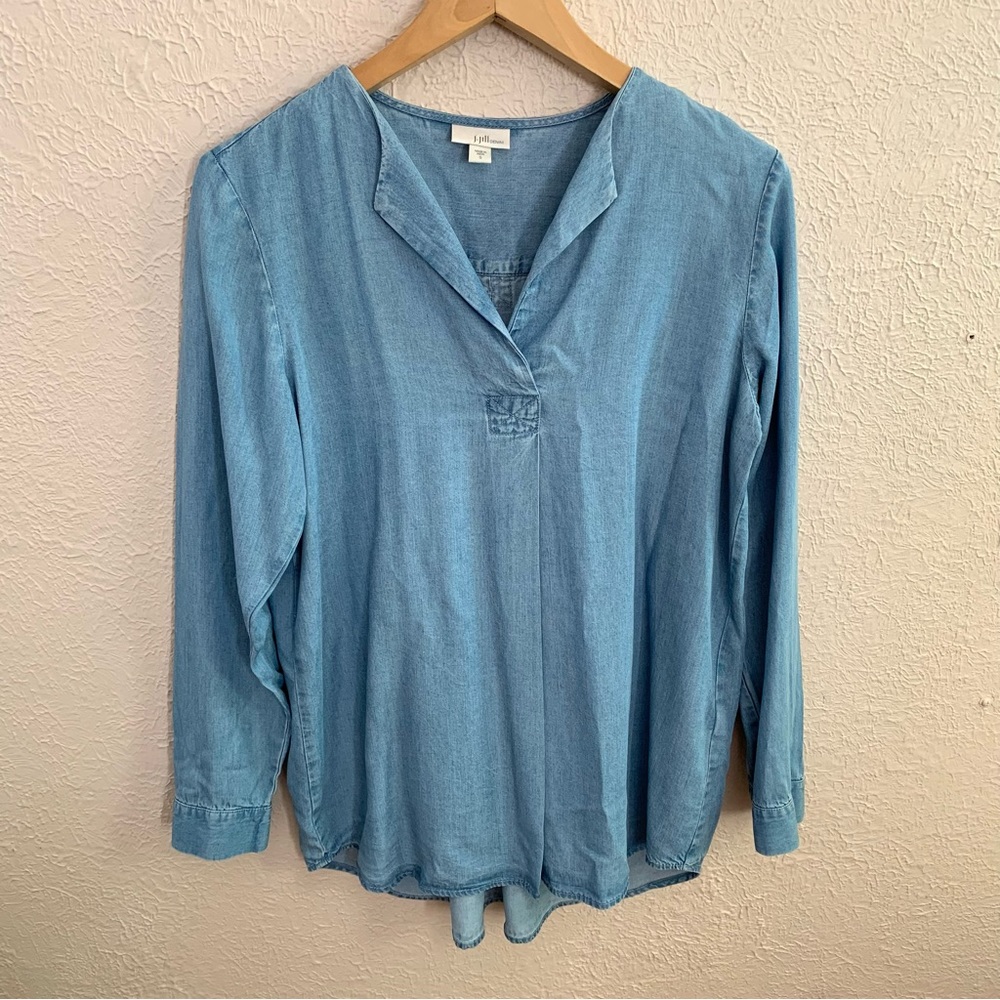 J. Jill Blue Denim Chambray hi-lo tunic top size small